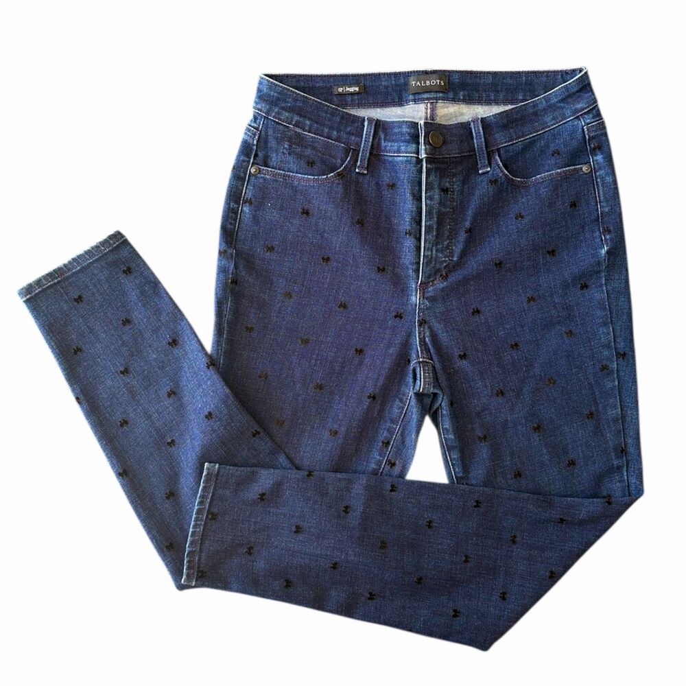 Petite High Rise Skinny Jeans Bow Detail Feminine Dark Denim